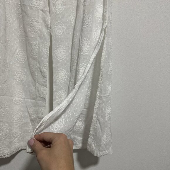 Hermoza Wide Leg Pants White Floral Elastic Waist Size Large Flowy Beach Slit - Picture 6 of 7